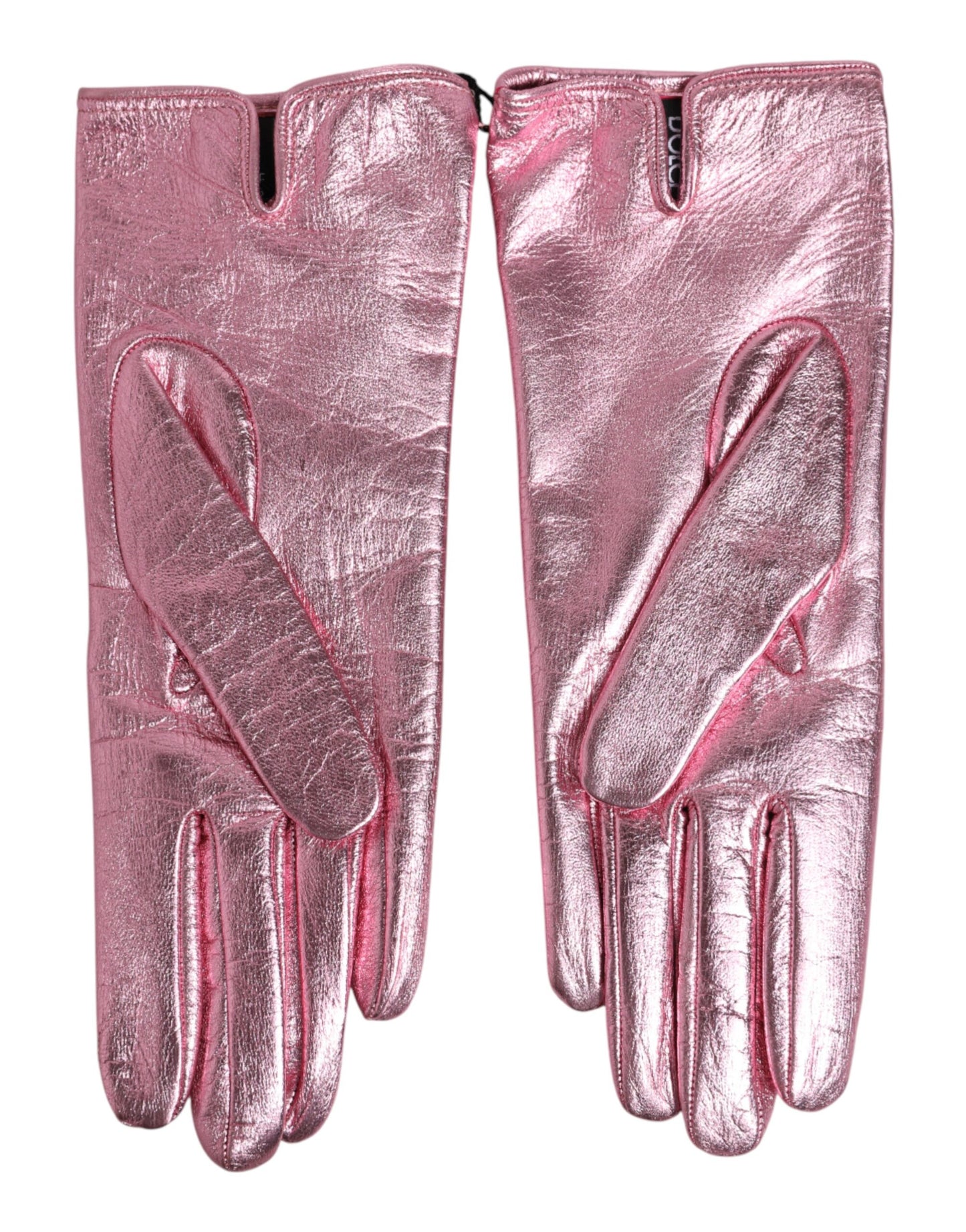 Pink Leather DG Logo Wrist Length Mitten Gloves Gloves Dolce & Gabbana