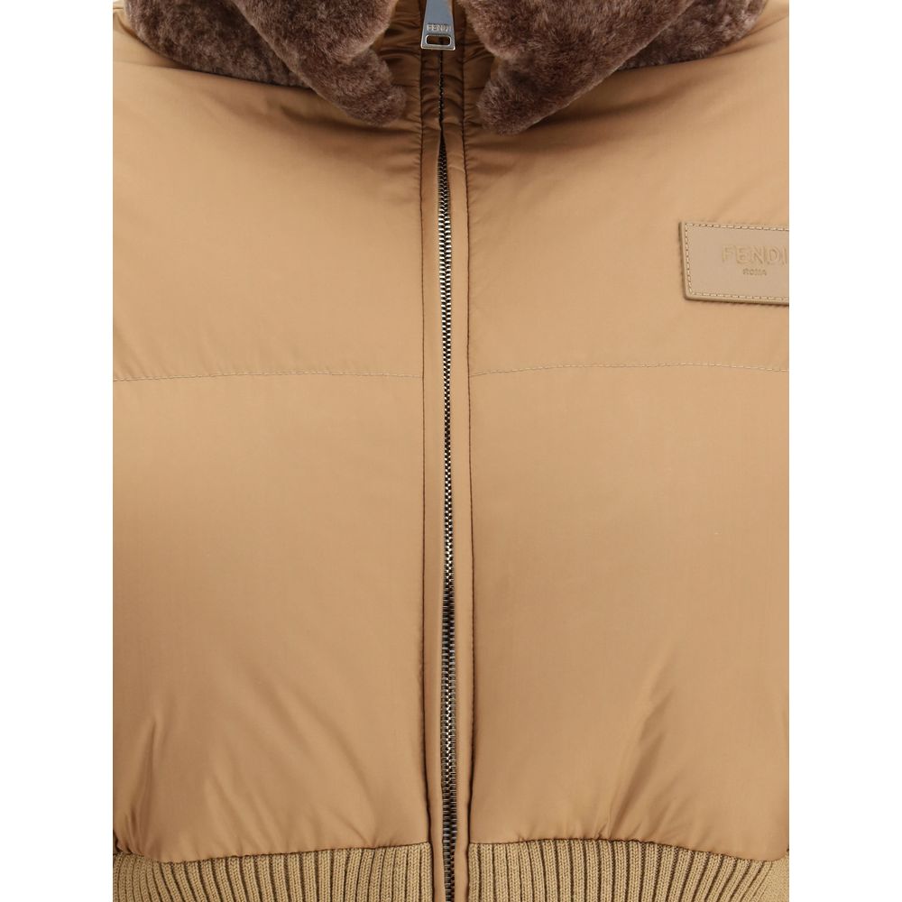 Brown Polyester Full-Length Jacket