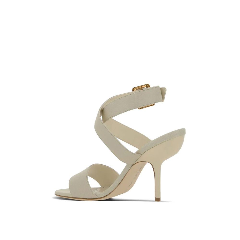 White Calfskin Stiletto Heel Sandals Shoes Manolo Blahnik