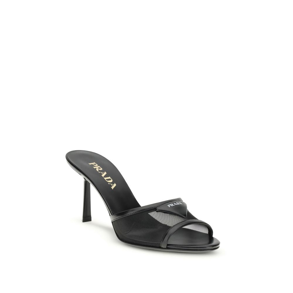 Black Calf Leather Bos Taurus Stiletto Heel Sandals Shoes Prada