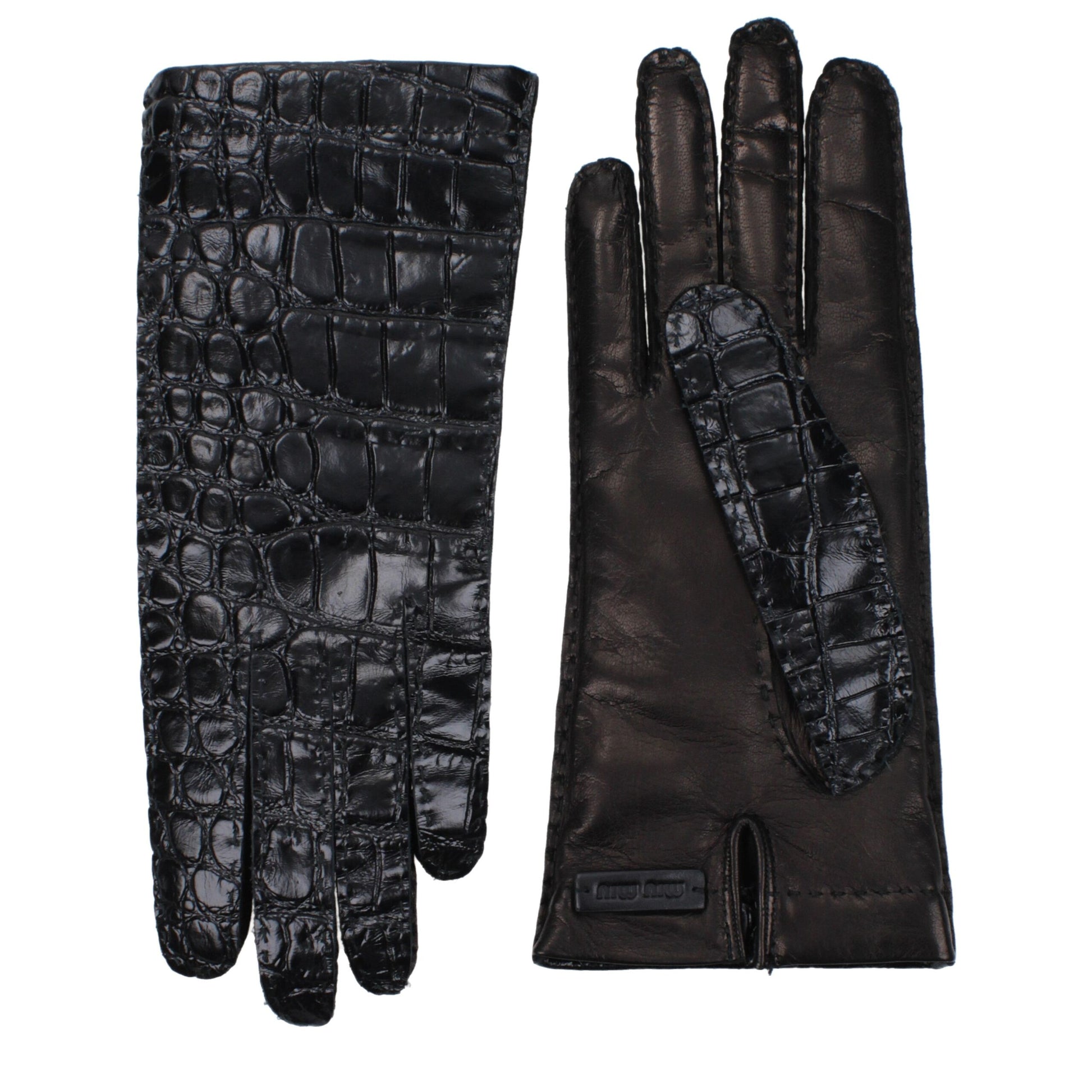 Black Leather Gloves Gloves Miu Miu