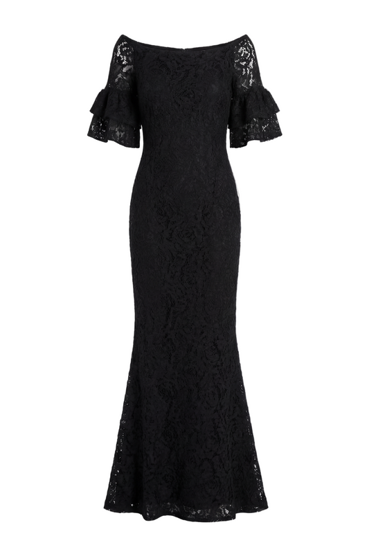 Black Floral Lace Long Bodycon Maxi Dress
