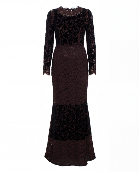 Purple Floral Lace Ricamo Maxi Dress